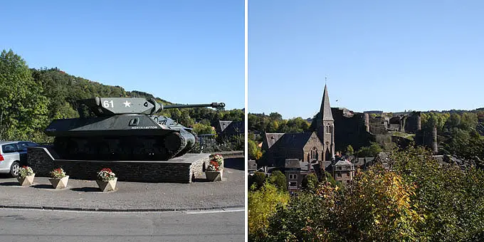 Panzerdenkmal auf einer öffentlichen Straße im Belgien Urlaub