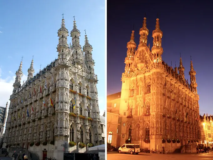 Rathaus in Leuven bei Tag und bei Nacht - Flandern Rundfahrt
